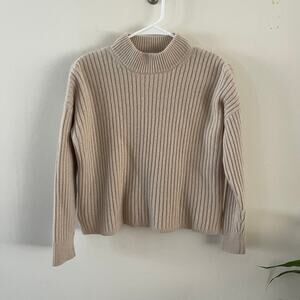 Madewell Resourced Cashmere Mockneck Sweater Womens XS Beige Ribbed Pullover